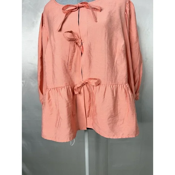 Ava & Viv Pink Tie Front Peplum Blouse XXL Elbow Sleeve Rayon NWT - Picture 6 of 13